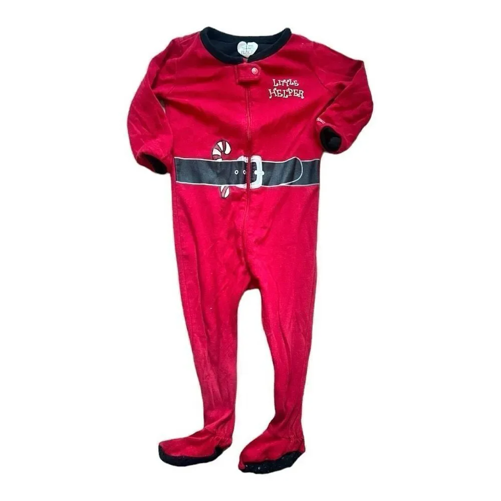 Baby Boys The Childrens Place Santa’s Little Helper Footie Pajamas- Sz 12-18 mo